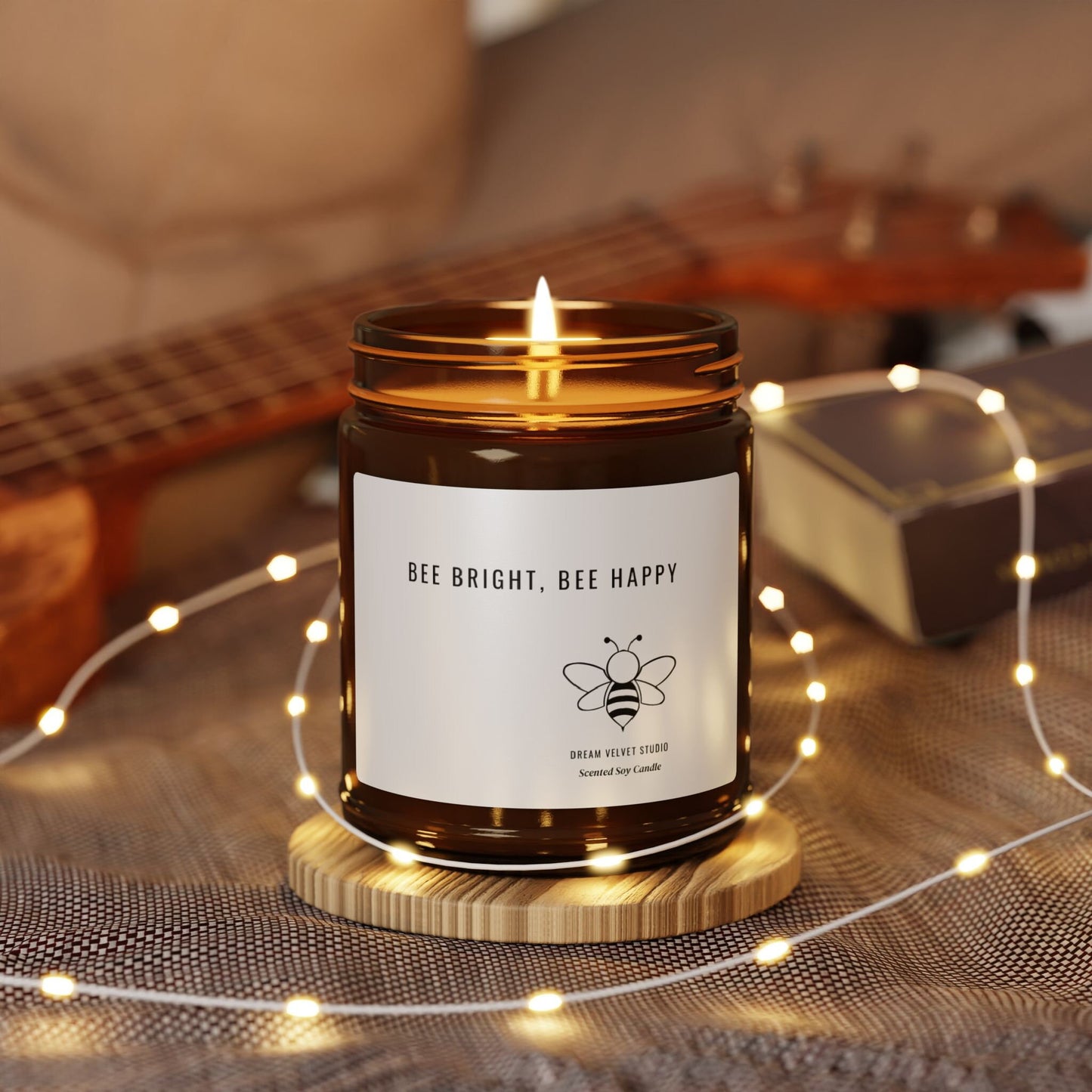Bee Bright, Bee Happy Scented Soy Candle | Bee Lover Gift | Candle Gift | Bee Themed Decor | Eco Friendly Candle (Multi-Size, Amber Jar)