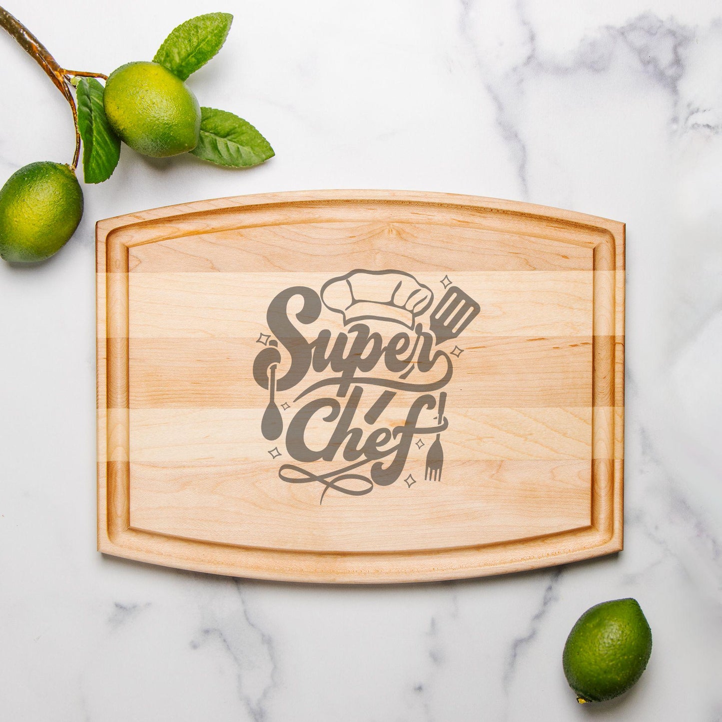 Super Chef Arched Wood Cutting Board with Groove - 12" x 9" | Cutting Board | Wedding Gift | Charcuterie Board | Valentines Day Gift