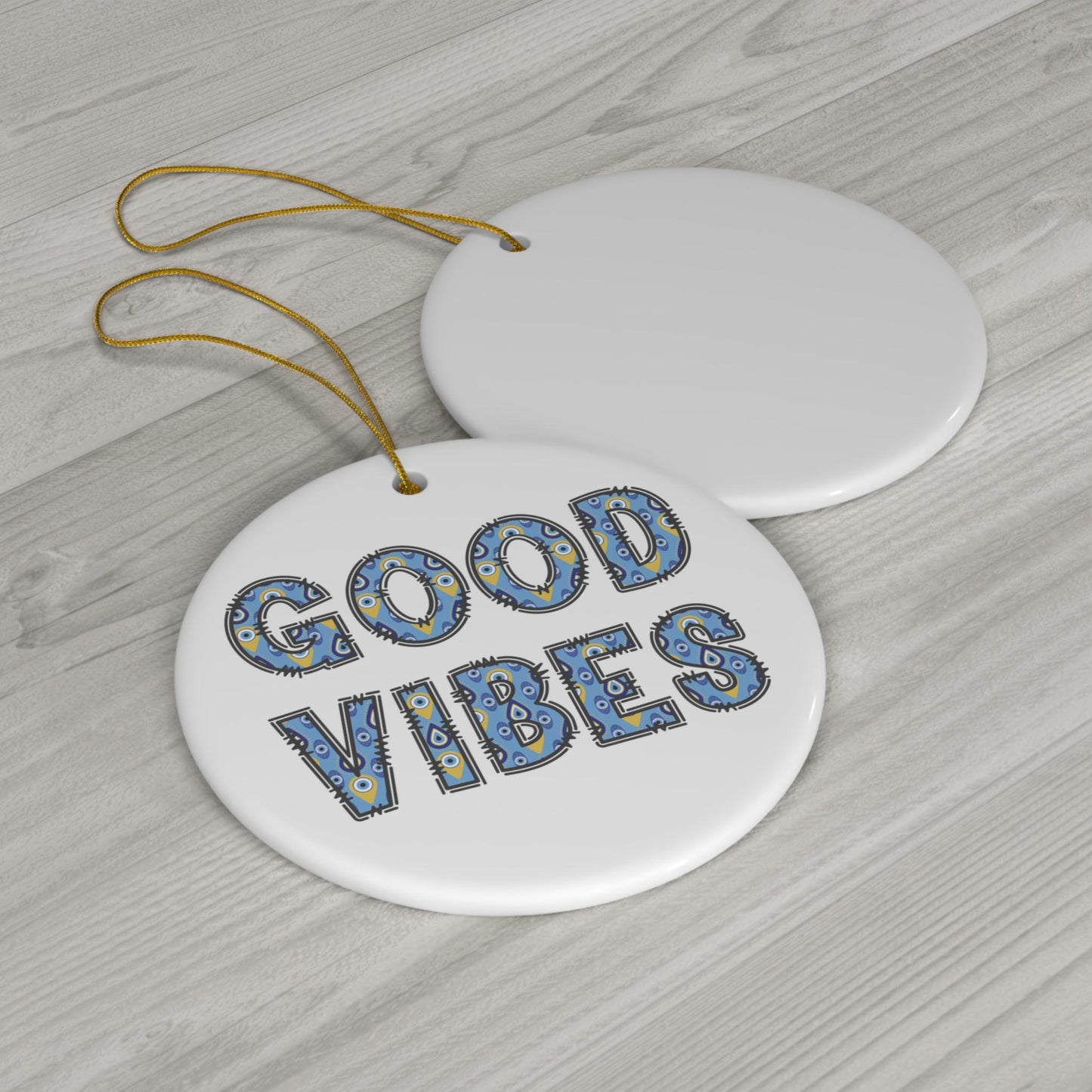 Good Vibes Evil Eye Ceramic Ornament - Available in 4 Shapes | Good Luck Ornament | Christmas Ornament | Holiday Season Gift