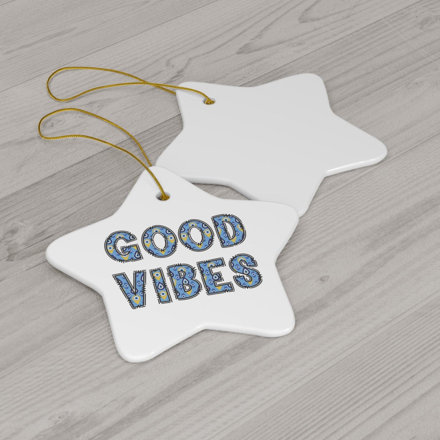 Good Vibes Evil Eye Ceramic Ornament - Available in 4 Shapes | Good Luck Ornament | Christmas Ornament | Holiday Season Gift