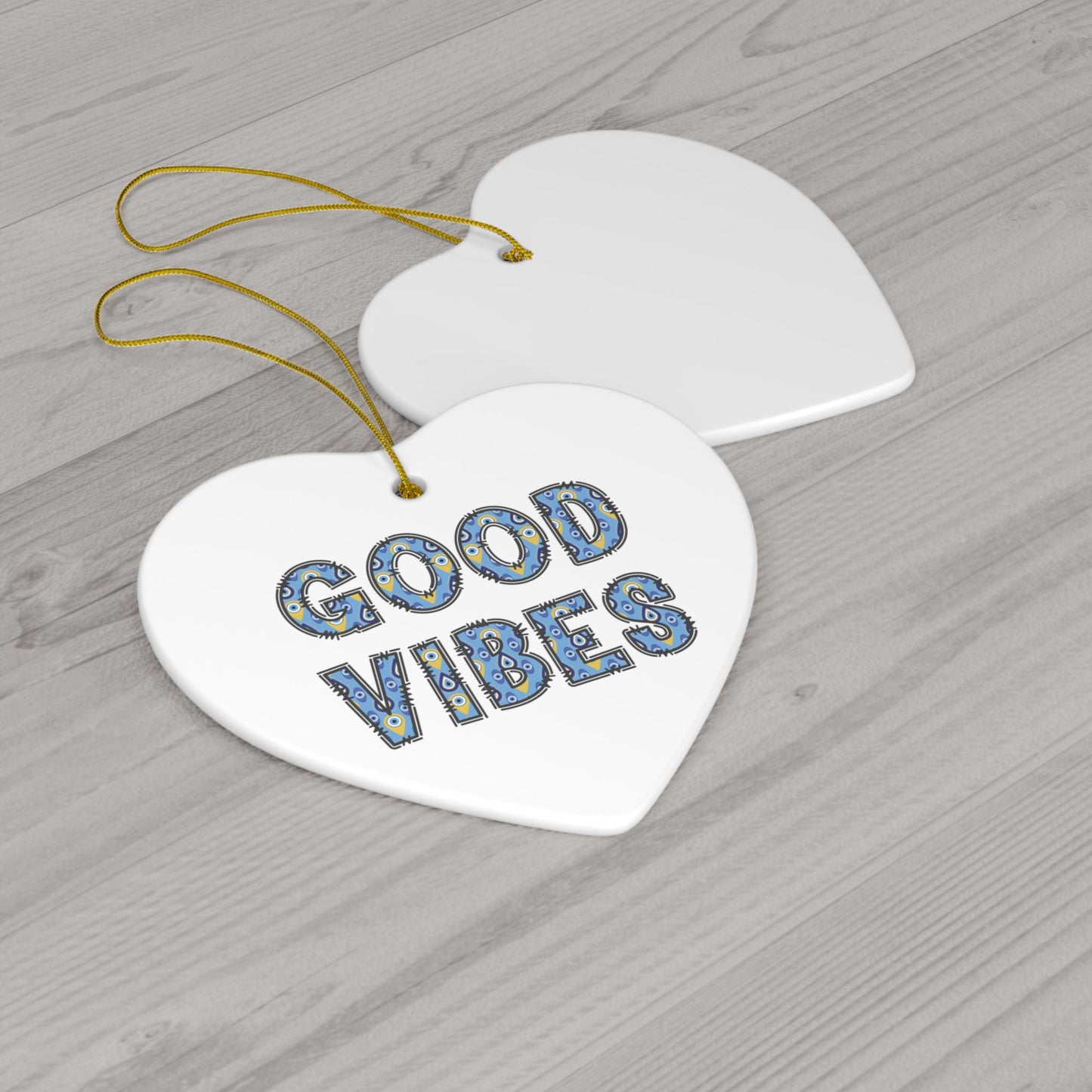 Good Vibes Evil Eye Ceramic Ornament - Available in 4 Shapes | Good Luck Ornament | Christmas Ornament | Holiday Season Gift