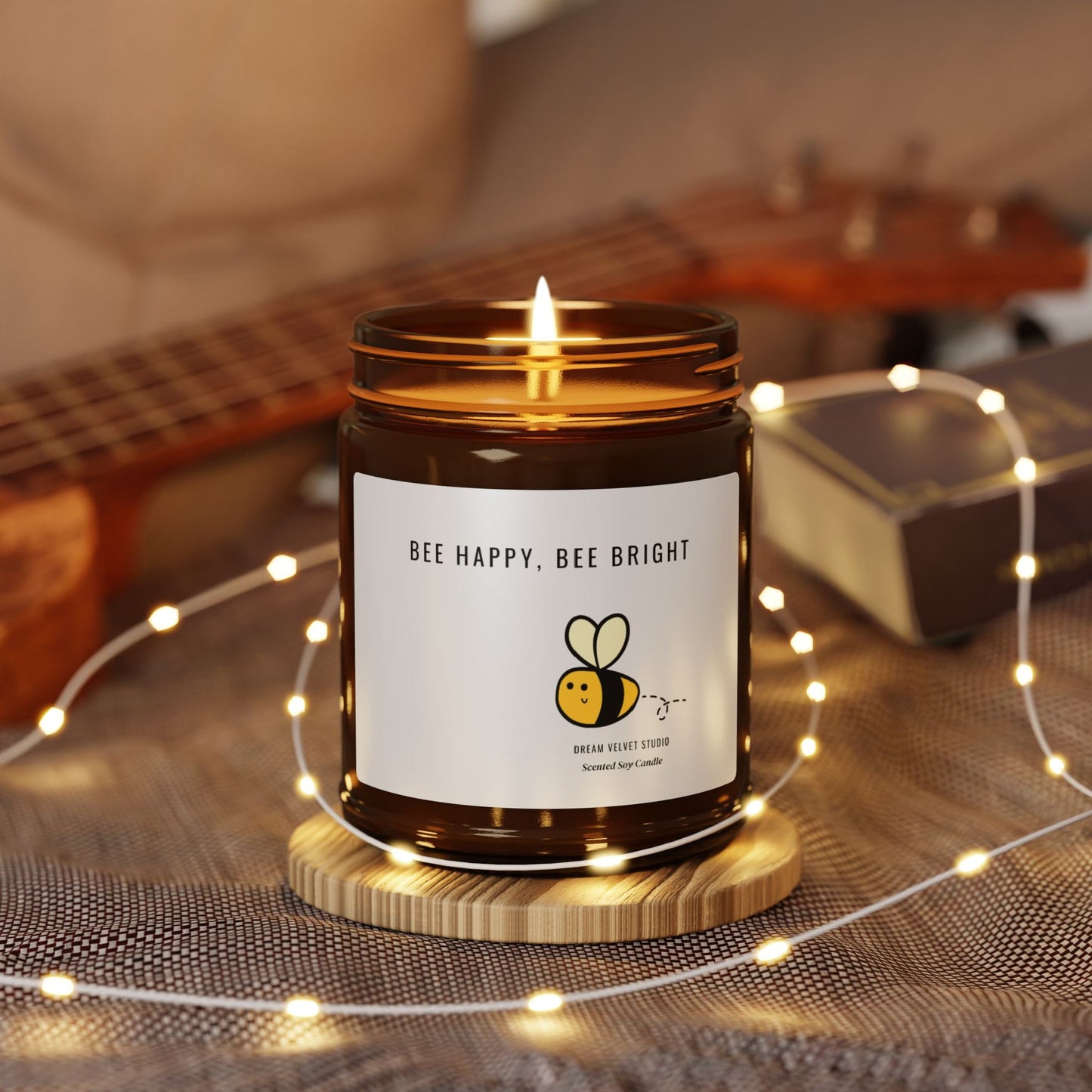 Bee Happy Bee Bright Scented Soy Candle | Bee Lover Gift | Candle Gift | Bee Themed Decor | Eco Friendly Candle | Bumble Bee | Unique Candle