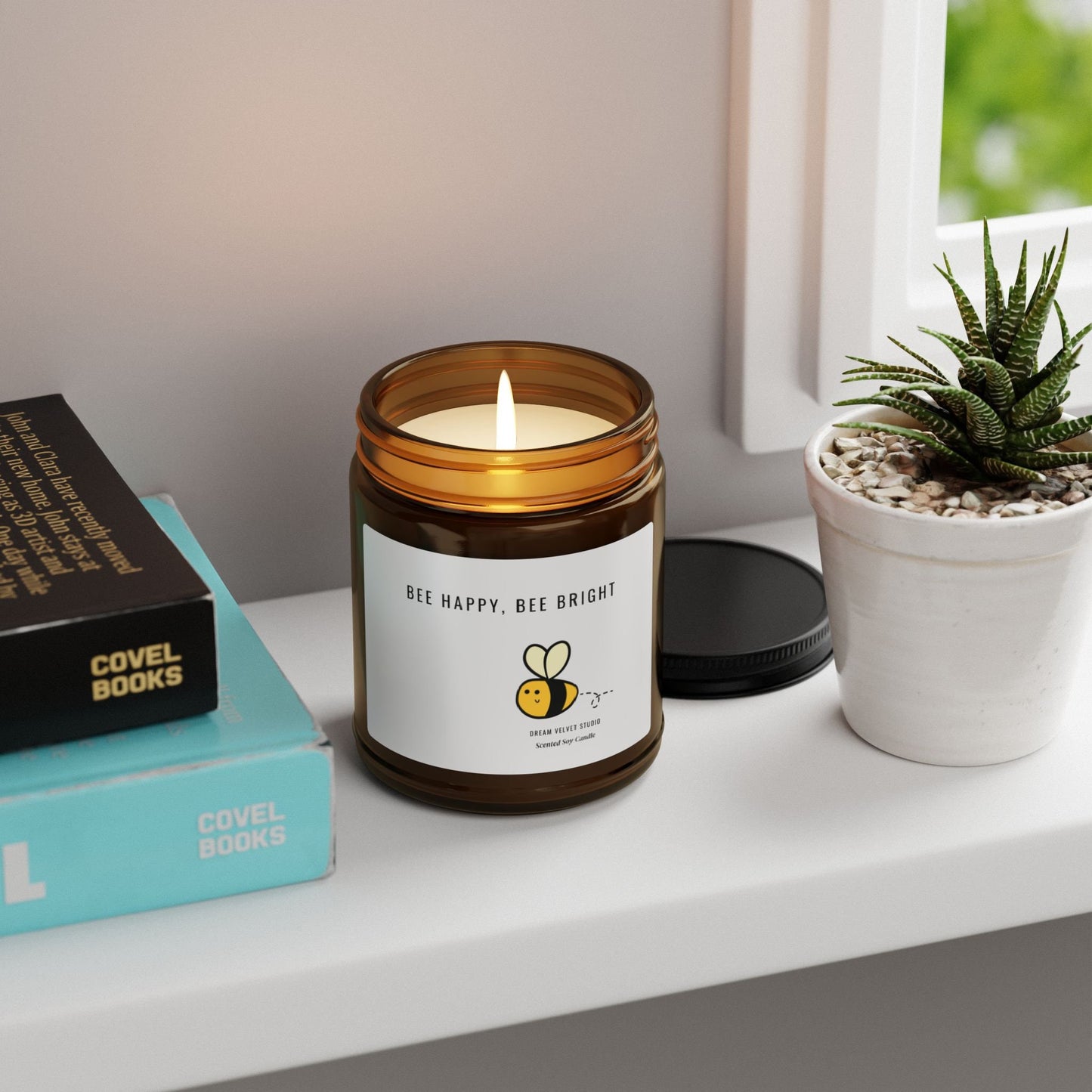 Bee Happy Bee Bright Scented Soy Candle | Bee Lover Gift | Candle Gift | Bee Themed Decor | Eco Friendly Candle | Bumble Bee | Unique Candle