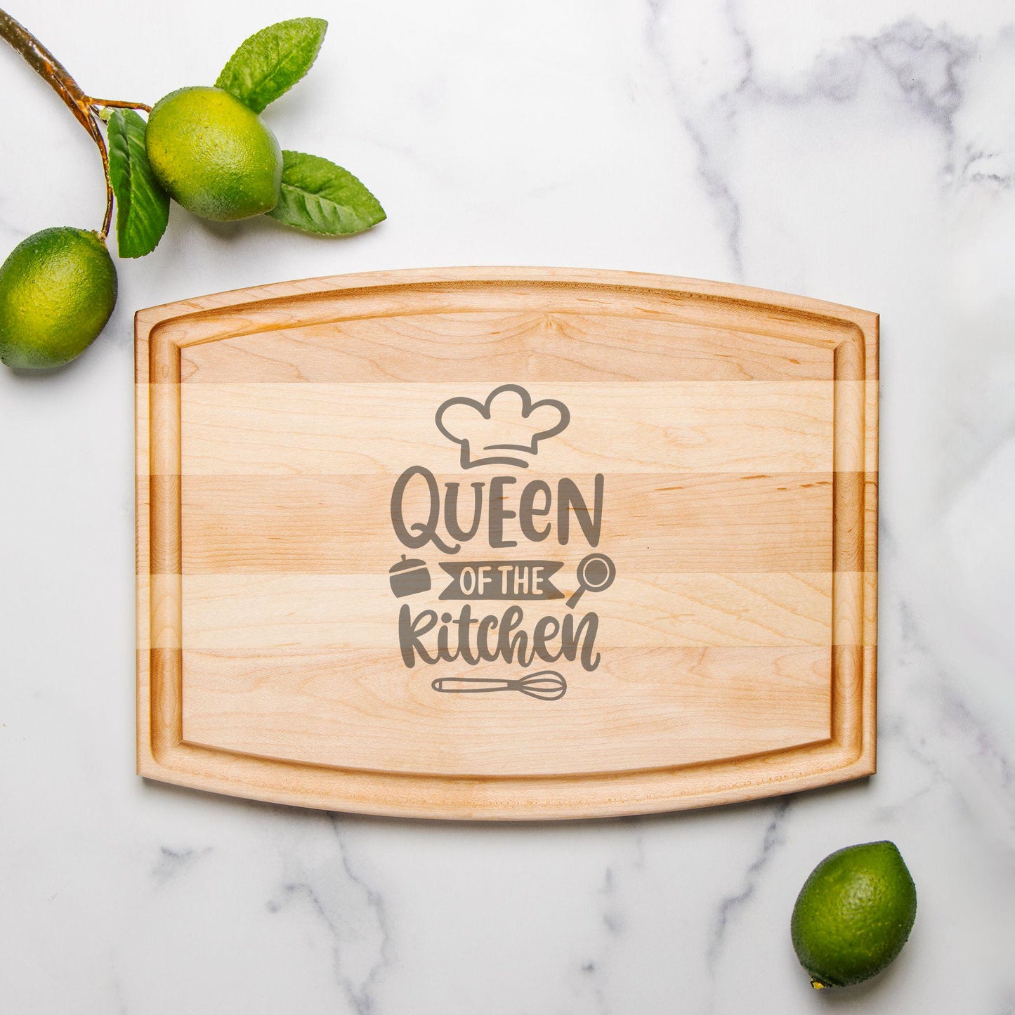 Kitchen Queen Arched Wood Cutting Board with Groove - 12" x 9" | Cutting Board | Wedding Gift | Charcuterie Board | Valentines Day Gift