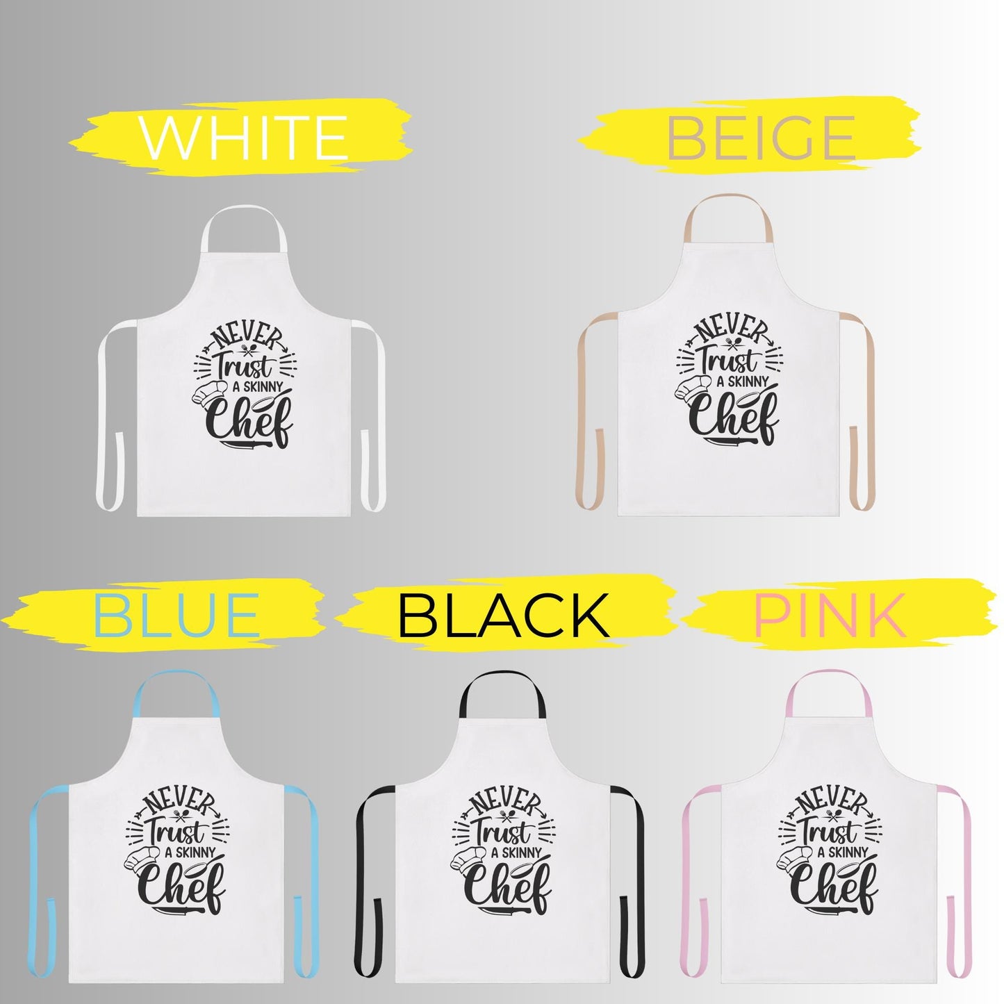 Never Trust A Skinny Chef Unisex Apron, 5-Color Straps | Kitchen Essential | Cooking Gift | Unisex Apron | Kitchen Apron | Kitchen Gift