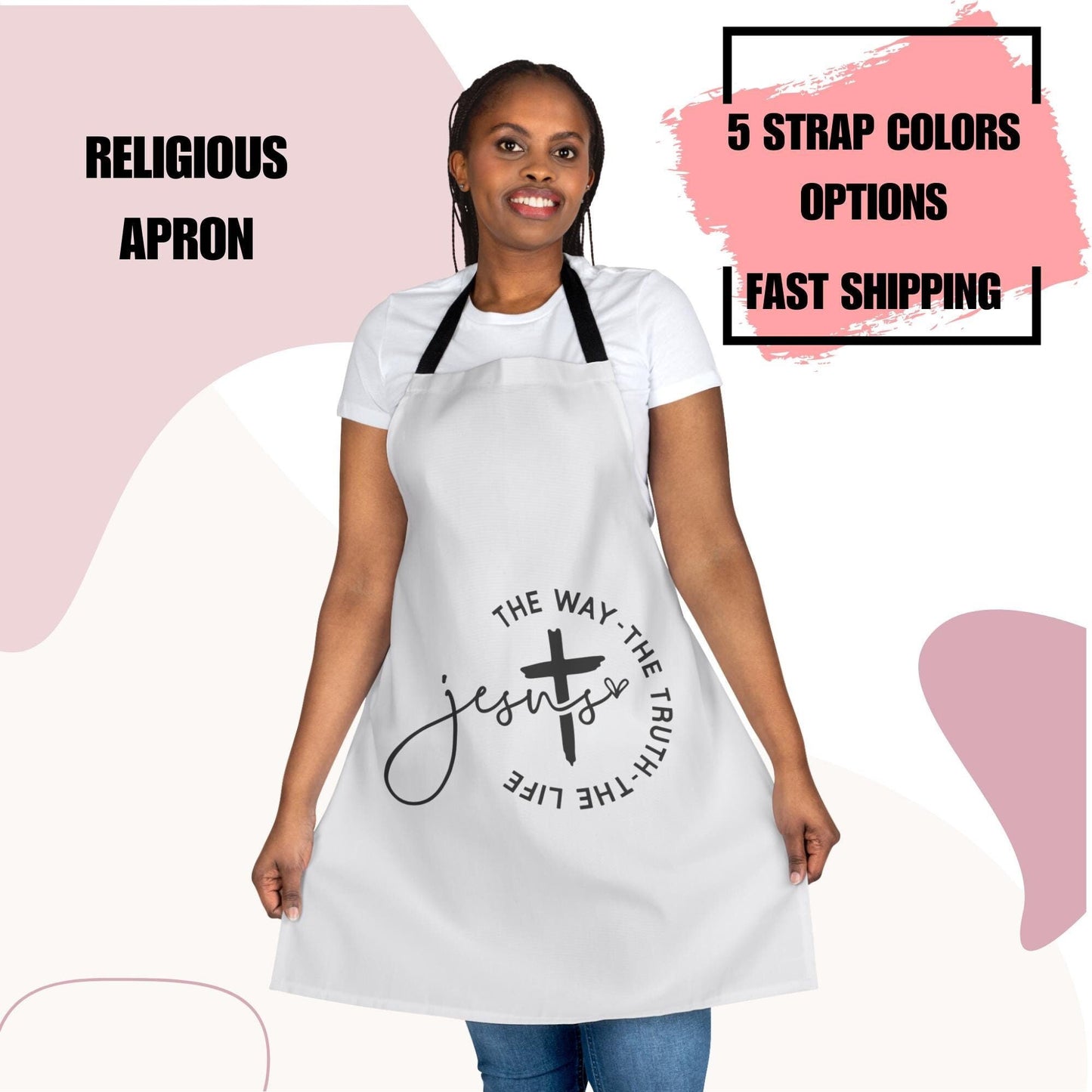 Jesus Religious Unisex Apron, 5-Color Straps | Kitchen Essential | Cooking Gift | Unisex Apron | Kitchen Gift | Religious Apron