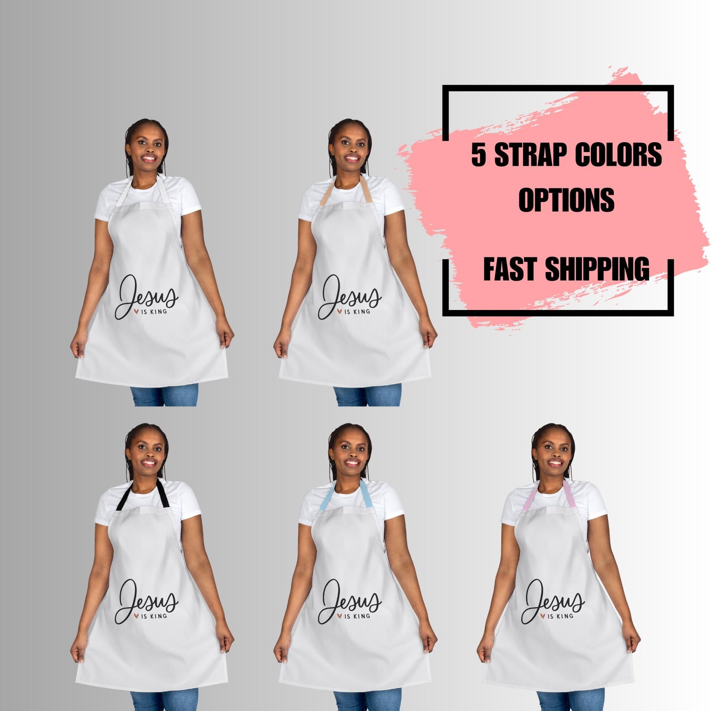 Jesus is King - Religious Unisex Apron, 5-Color Straps | Kitchen Essential | Cooking Gift | Unisex Apron | Kitchen Gift | Religious Apron