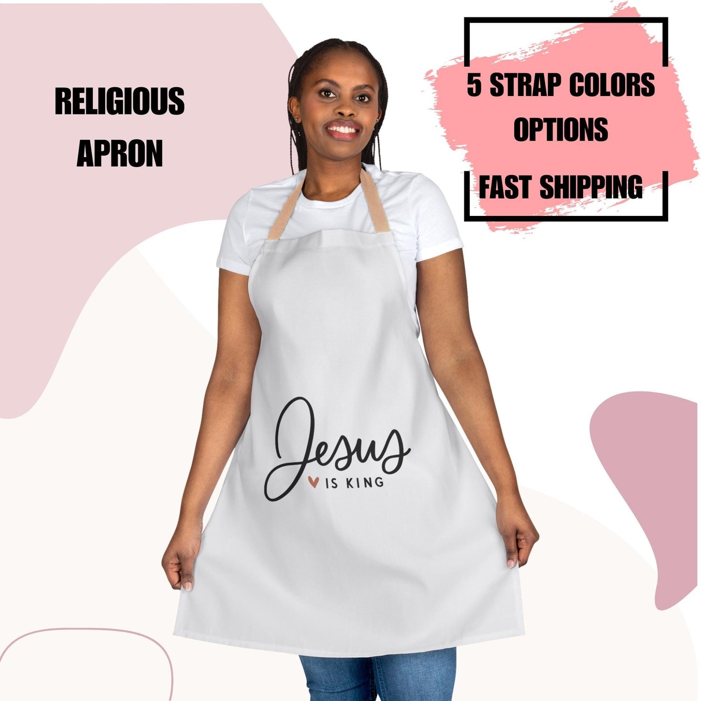 Jesus is King - Religious Unisex Apron, 5-Color Straps | Kitchen Essential | Cooking Gift | Unisex Apron | Kitchen Gift | Religious Apron