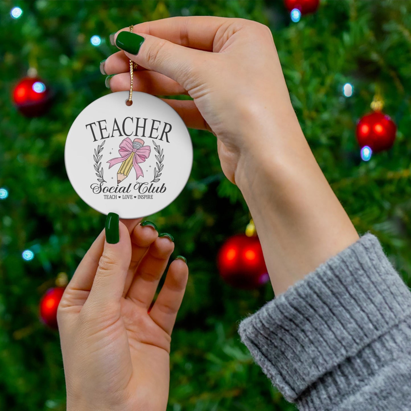 Teacher Social Club Ceramic Ornament | 3 Shapes Available | Christmas Tree Decoration | Gift for Teacher | Festive Ornament | Xmas Gift Idea