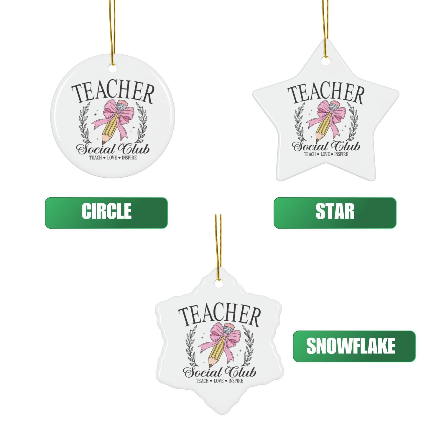 Teacher Social Club Ceramic Ornament | 3 Shapes Available | Christmas Tree Decoration | Gift for Teacher | Festive Ornament | Xmas Gift Idea