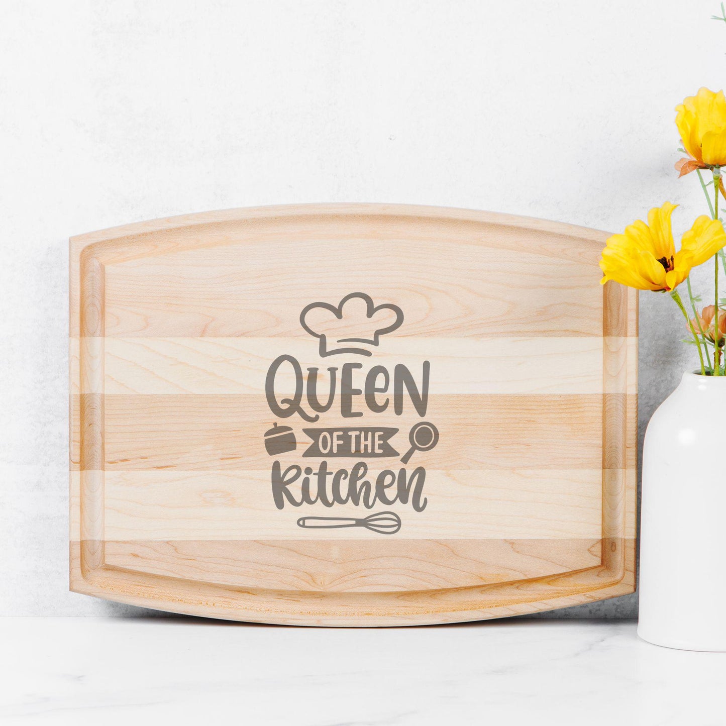 Kitchen Queen Arched Wood Cutting Board with Groove - 12" x 9" | Cutting Board | Wedding Gift | Charcuterie Board | Valentines Day Gift