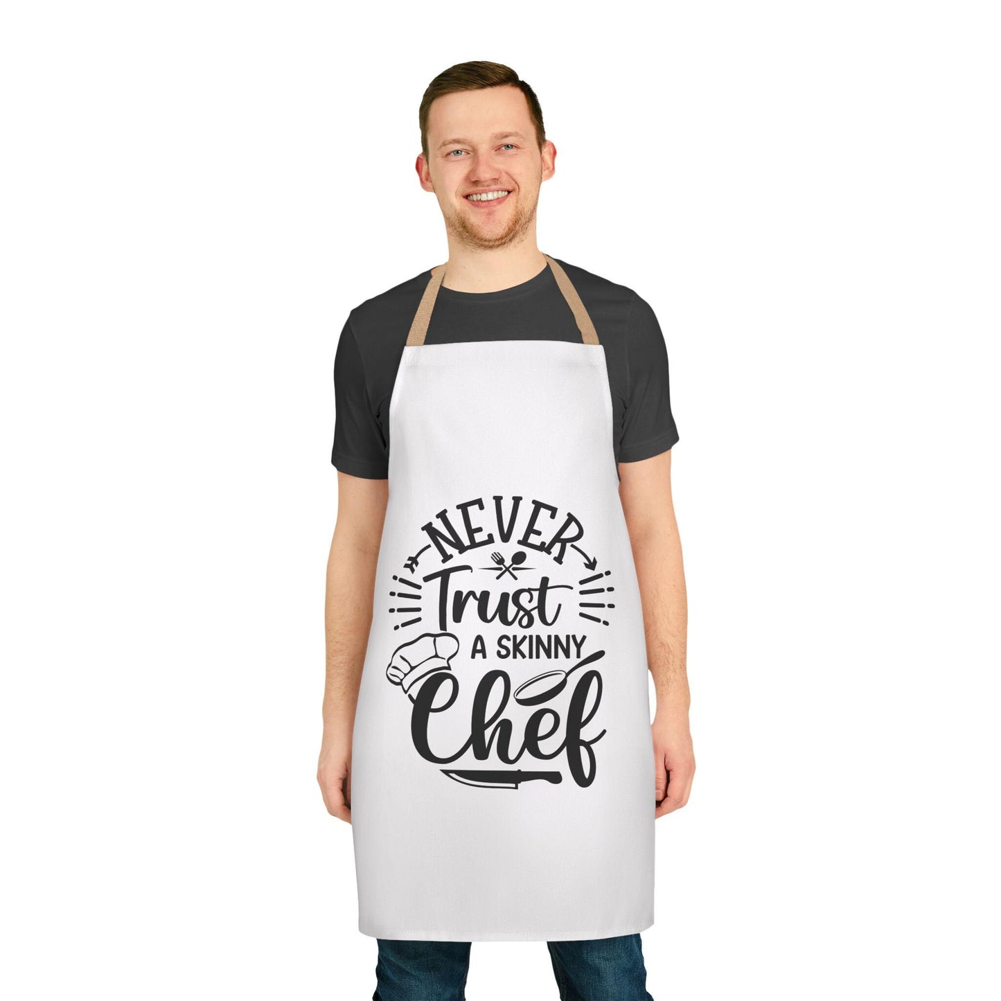Never Trust A Skinny Chef Unisex Apron, 5-Color Straps | Kitchen Essential | Cooking Gift | Unisex Apron | Kitchen Apron | Kitchen Gift