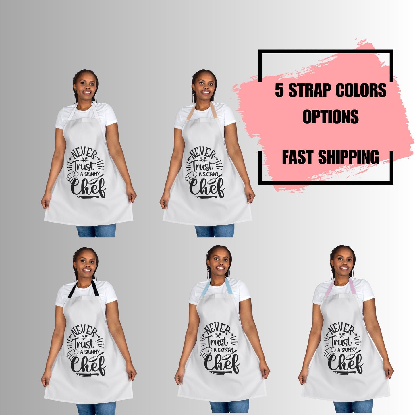 Never Trust A Skinny Chef Unisex Apron, 5-Color Straps | Kitchen Essential | Cooking Gift | Unisex Apron | Kitchen Apron | Kitchen Gift