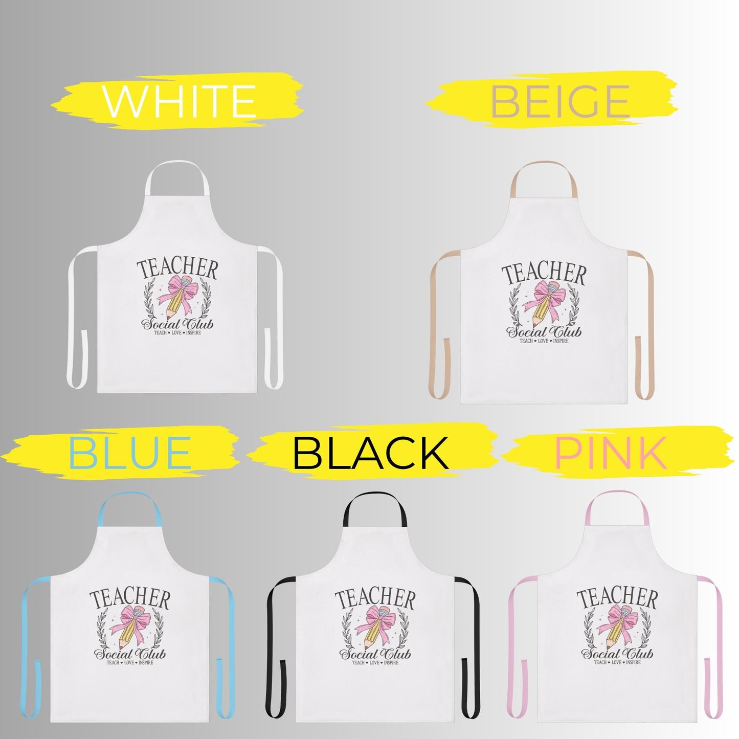 Teacher Social Club Apron, 5-Color Straps | Kitchen Essential | Cooking Gift | Kitchen Apron | Teacher Gift | Gift for Her | Apron for Women